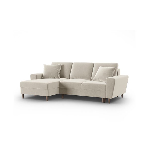 Bež žametna raztegljiva kotna sedežna garnitura s prostorom za shranjevanje (levi kot/z ležalnikom) Kyoto – Cosmopolitan Design-image-4