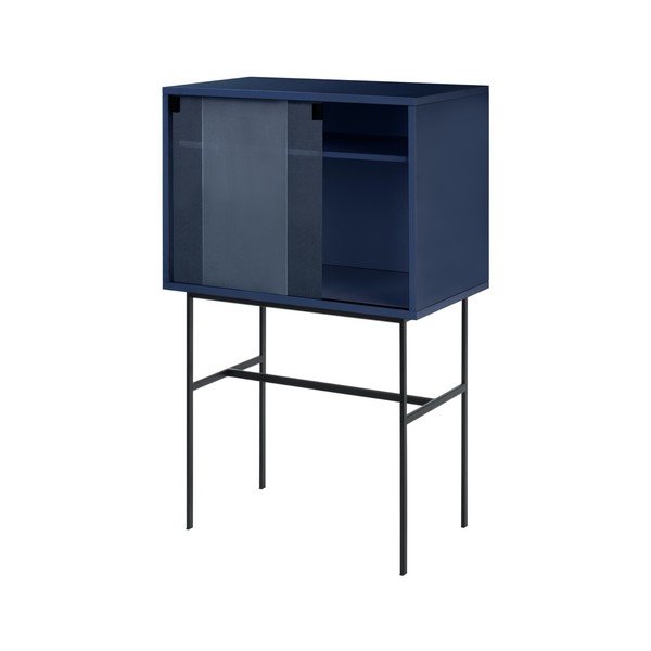 Temno modra vitrina z drsnimi vrati 70x109x40 cm Lekko – noo.ma