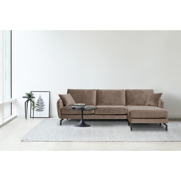 Rjavo-siva kotna žametna sedežna garnitura Scandic Magic, desni kot-image-1