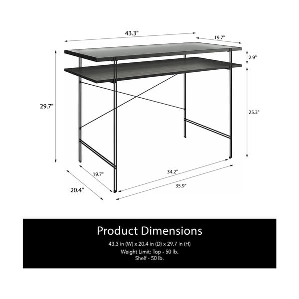 Pisalna miza s stekleno mizno ploščo 49x108 cm Wainwright – Støraa-image-2