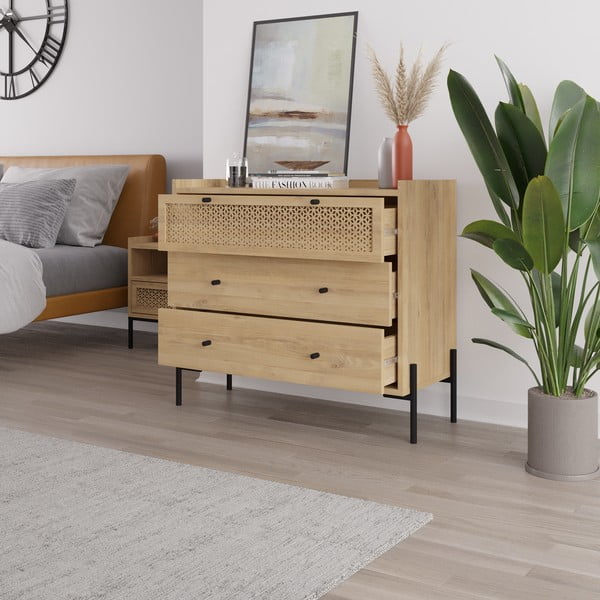 Nizka komoda v hrastovem dekorju 90x80 cm Mayra – Marckeric-image-3