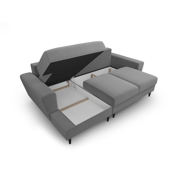 Svetlo siva žametna raztegljiva kotna sedežna garnitura s prostorom za shranjevanje (levi kot/z ležalnikom) Kyoto – Cosmopolitan Design-image-3