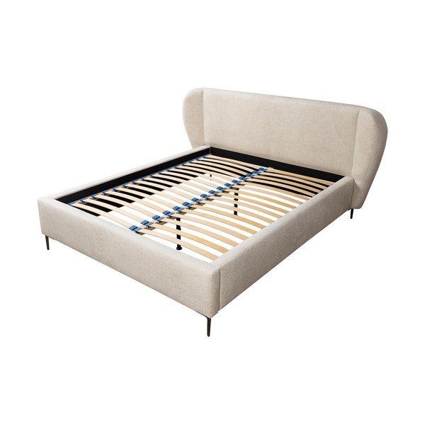 Bež oblazinjena zakonska postelja z letvenim dnom 160x200 cm Makana – Makamii-image-1