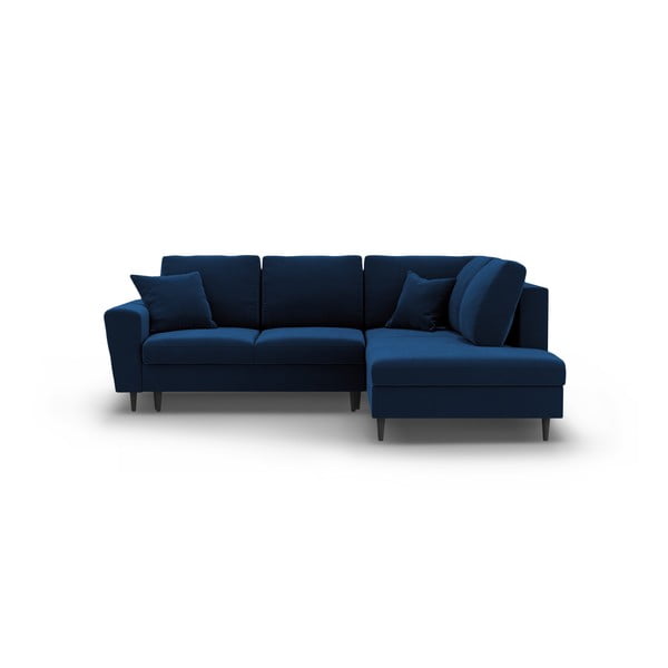 Modra žametna raztegljiva kotna sedežna garnitura s prostorom za shranjevanje (desni kot/v obliki črke L) Kyoto – Cosmopolitan Design