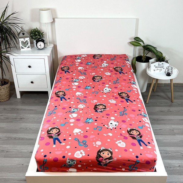 Napenjalna enojna bombažna otroška rjuha 90x200 cm Gabby's Dollhouse – Jerry Fabrics-image-1