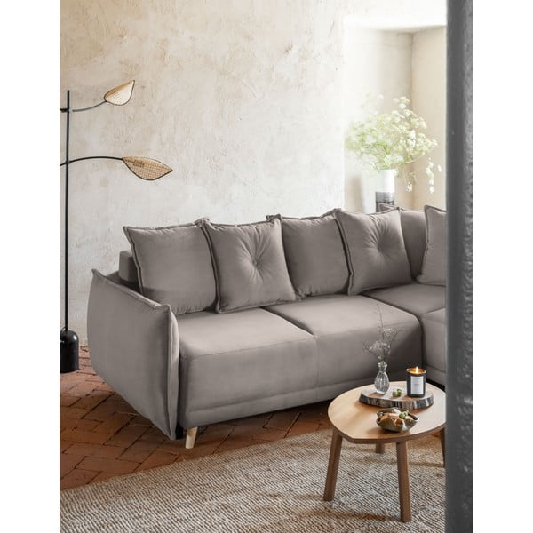 Svetlo rjava raztegljiva kotna sedežna garnitura iz rebrastega žameta (desni kot) Lazy Lukka – Miuform-image-4