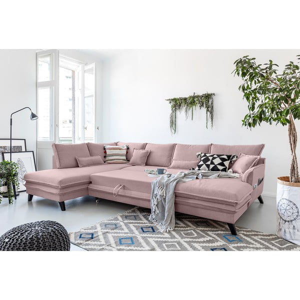 Nežno roza raztegljiva sedežna garnitura v obliki črke U Miuform Charming Charlie, levi kot-image-4