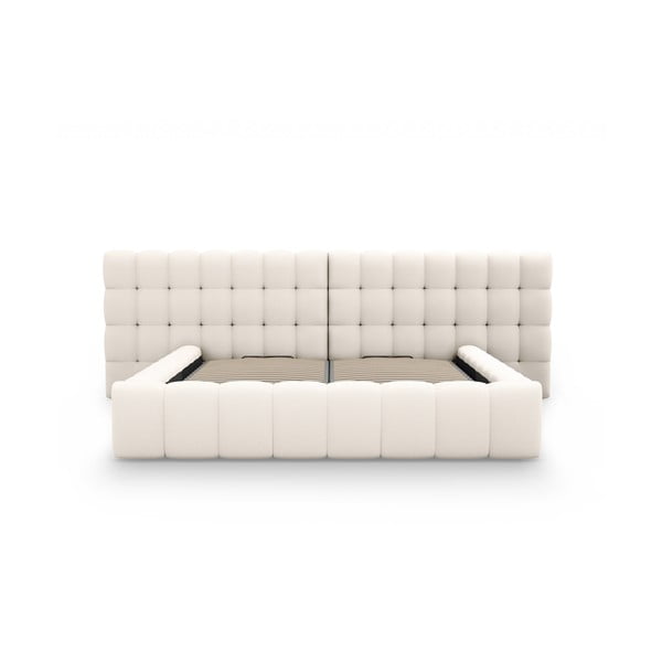 Kremno bela oblazinjena zakonska postelja s prostorom za shranjevanje z letvenim dnom 180x200 cm Mamaia – Micadoni Home-image-4