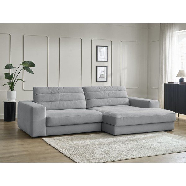 Svetlo siva žametna kotna sedežna garnitura (desni kot/z ležalnikom) Sierra – Bobochic Paris-image-1