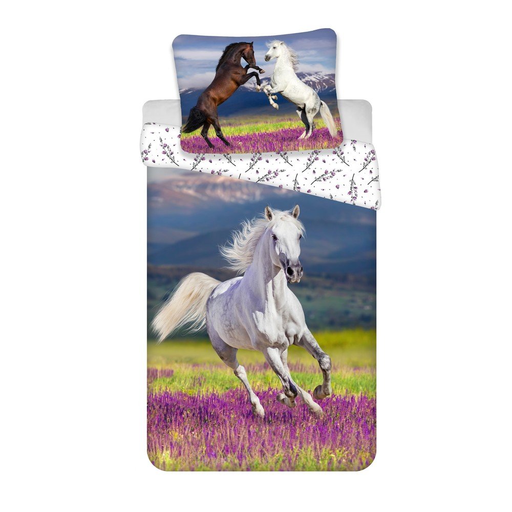 Enojna bombažna otroška posteljnina 140x200 cm Horse "Meadow"