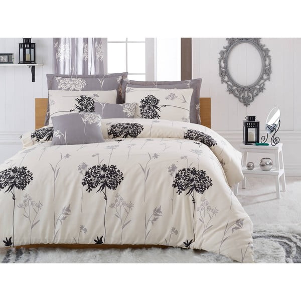 Bež-siva posteljnina za zakonsko posteljo z rjuho Efil Beige Grey, 200 x 220 cm