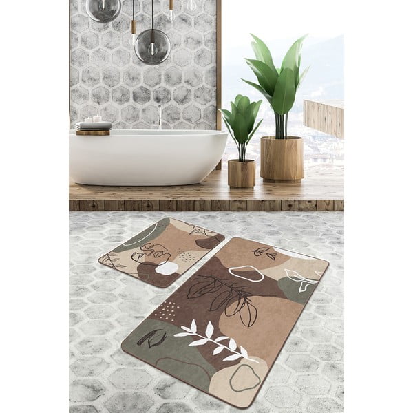 Rjave žametne kopalniške preproge v kompletu 2 ks 60x100 cm Abstract Faces – Mila Home-image-2