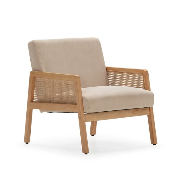 Bež pleten fotelj iz rebrastega žameta Debra – Marckeric