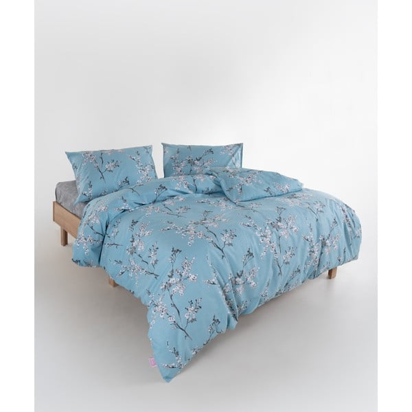 Modra enojna posteljnina iz renforce bombaža 140x200 cm Blue Floral – Mila Home Luxury-image-2