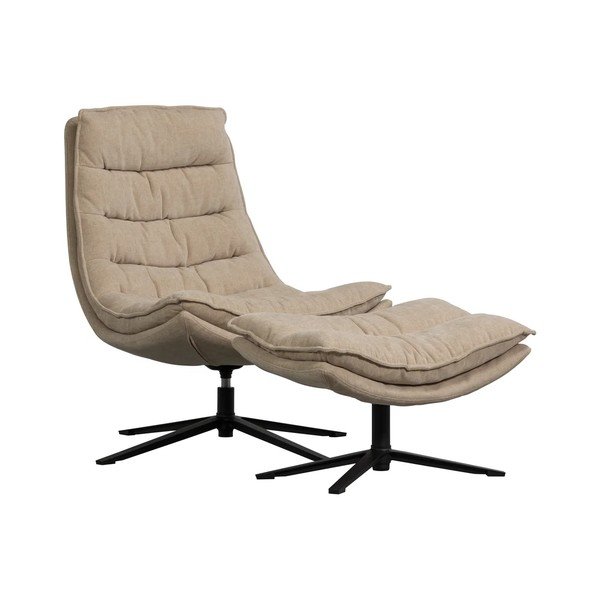 Vrtljiv fotelj z naslonjalom za noge iz šenilje v naravni barvi Kube – WOOOD