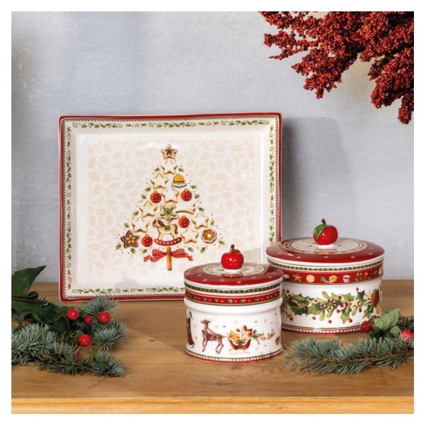 Rdeče-bež servirni krožnik iz porcelana z božičnim motivom Villeroy&Boch, 27,4 x 22,7 cm-image-1