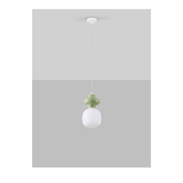 Bela/svetlo zelena keramična viseča svetilka s steklenim senčilom ø 18 cm Clio – Nova Luce-image-3