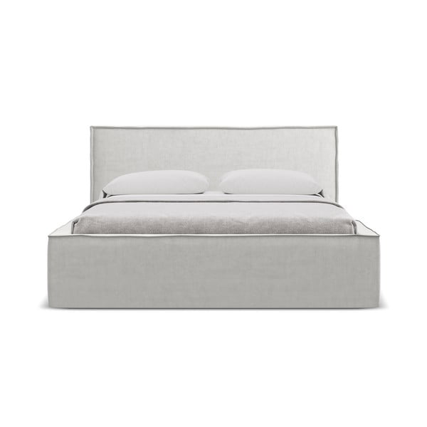 Svetlo siva oblazinjena zakonska postelja s prostorom za shranjevanje z letvenim dnom 160x200 cm Anani – Makamii-image-3