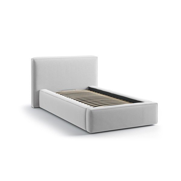 Oblazinjena postelja s prostorom za shranjevanje in z letvenim dnom 90x200 cm v srebrni barvi Jodie – Micadoni -image-2