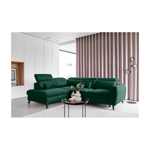 Zelena žametna raztegljiva/s prostorom za shranjevanje kotna sedežna garnitura (levi kot/v obliki črke L) Noble – ELTAP-image-1