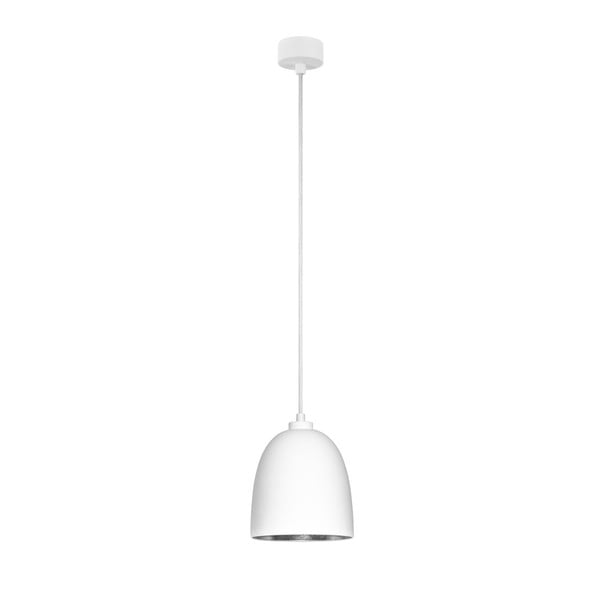 Bela viseča svetilka z belim kablom in srebrnimi detajli Sotto Luce Awa