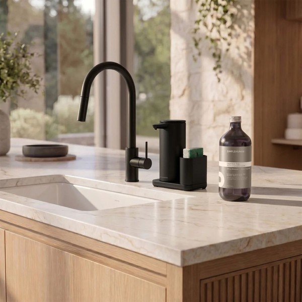 Mat črno kovinsko avtomatsko držalo za detergent – simplehuman-image-3