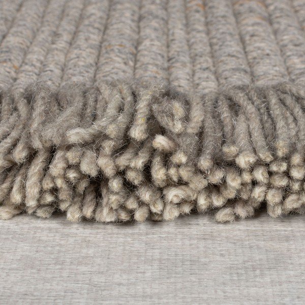 Siva ročno tkana preproga iz mešanice volne 200x290 cm Rene Fringed Ribbed – Flair Rugs-image-4