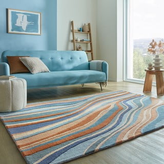 Modra ročno tkana volnena preproga 160x230 cm Abstract Flow – Flair Rugs