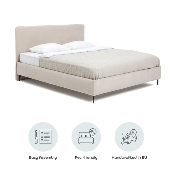 Bež oblazinjena zakonska postelja z letvenim dnom 180x200 cm Noira Slim – Bonami Selection-image-4