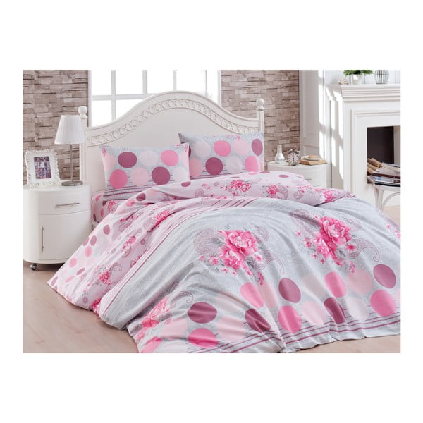 Rožnata bombažna posteljnina za zakonsko posteljo Lili, 200 x 220 cm