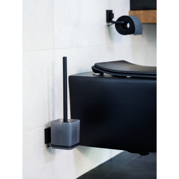 Črna plastična WC ščetka z namestitvijo brez vrtanja Quadro – Wenko-image-1