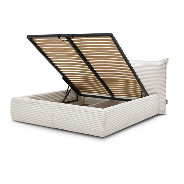 Kremno bela oblazinjena zakonska postelja s prostorom za shranjevanje z letvenim dnom 160x200 cm Jade – Bobochic Paris-image-1