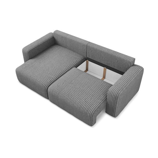 Siva raztegljiva/s prostorom za shranjevanje kotna sedežna garnitura iz rebrastega žameta (levi kot/z ležalnikom) Kona – Makamii-image-4