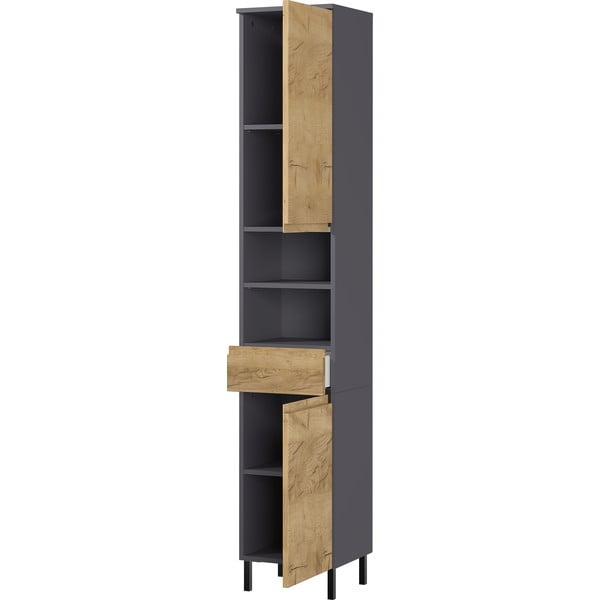 Temno siva visoka kopalniška omarica v hrastovem dekorju 34x190 cm Salinas - Germania-image-1