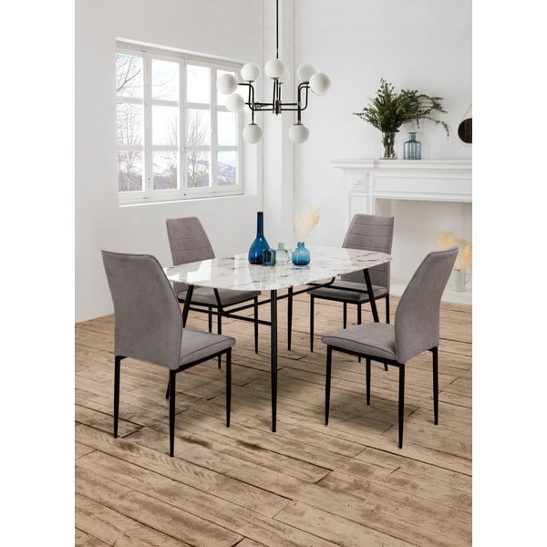 Bela jedilna miza s stekleno ploščo v marmornem dekorju Marckeric Alina-image-3