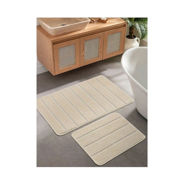 Kremno bele kopalniške preproge v kompletu 2 ks 50x80 cm Yeni Cizgli – Foutastic-image-1