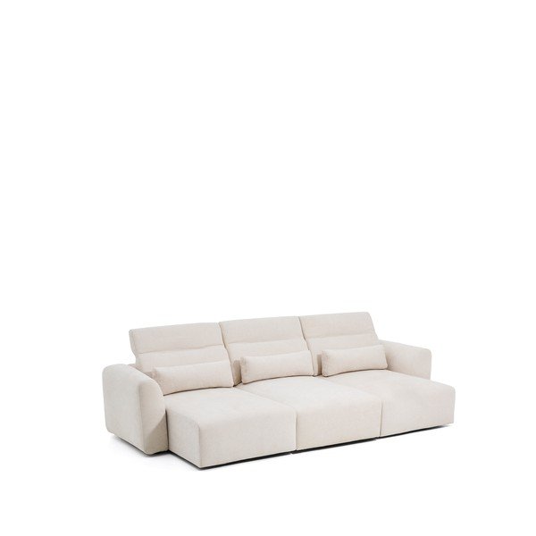 Bež nastavljiva/raztegljiva sedežna garnitura iz šenilje z ležalnikom 335 cm Lares – Kave Home-image-4