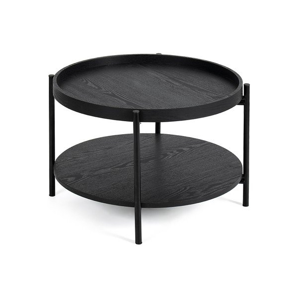 Črna okrogla klubska mizica v hrastovem dekorju ø 64 cm Hagen – Bonami Essentials