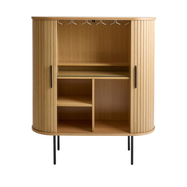 Vinska omara v hrastovem dekorju z drsnimi vrati v naravni barvi 100x118x40 cm Nola – Unique Furniture-image-4