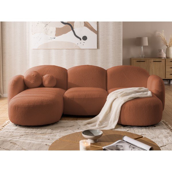 Kotna sedežna garnitura iz tkanine bouclé v barvi terakote (v obliki črke "U") Orbit – Ropez-image-1