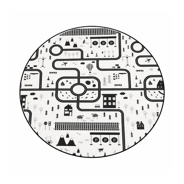 Črno-bela pralna otroška igralna preproga ø100 cm In My Town – Mila Home