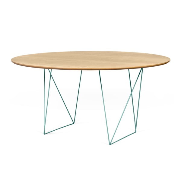 Jedilna miza iz hrastovega lesa z zeleno podlago Symbiosis Row, ⌀ 150 cm