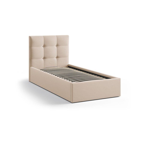 Svetlo rjava oblazinjena postelja s prostorom za shranjevanje in z letvenim dnom 90x200 cm Phaedra – Micadoni -image-2