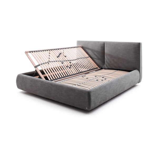 Temno siva oblazinjena zakonska postelja s prostorom za shranjevanje z letvenim dnom 180x200 cm Atesio – Meise Möbel-image-2