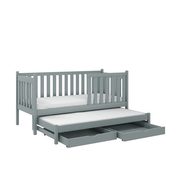 Siva otroška postelja iz borovega lesa z dodatnim ležiščem in prostorom za shranjevanje 90x200 cm Kaja V5 - Lano Meble
