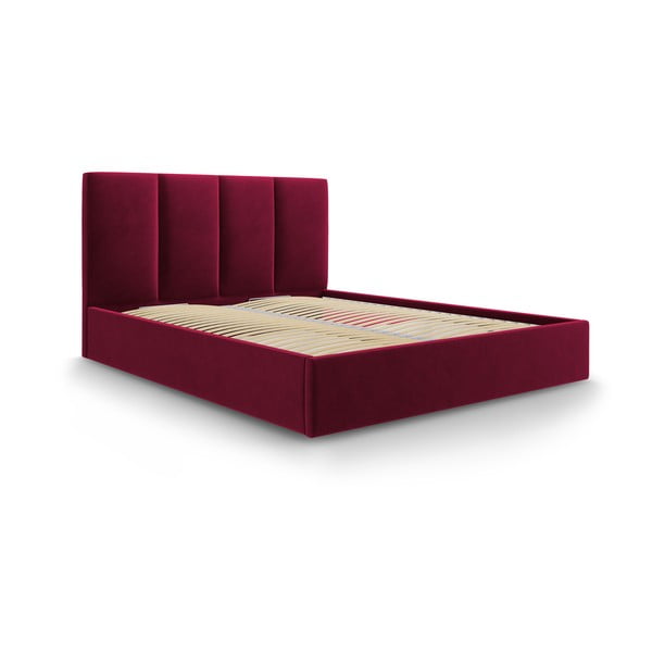 Mazzini Beds Dvoposteljna postelja Juniper iz bordo rdečega žameta, 160 x 200 cm