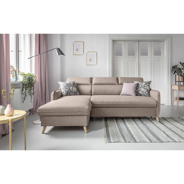 Bež raztegljiva kotna sedežna garnitura (levi kot) Sweet Harmony – Miuform-image-1