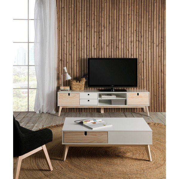 Bela TV mizica z nogami iz borovega lesa Marckeric Kiara-image-1