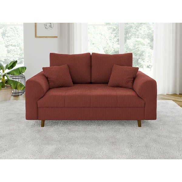 Opečnato oranžna sedežna garnitura iz rebrastega žameta 150 cm Ariella – Ropez-image-1