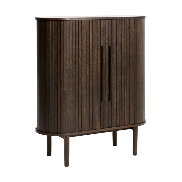 Omarica v hrastovem dekorju z drsnimi vrati v temni naravni barvi 100x118x40 cm Meta – Unique Furniture